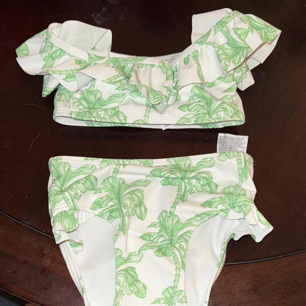 Janie and Jack White and Green Palm Bikini Set
